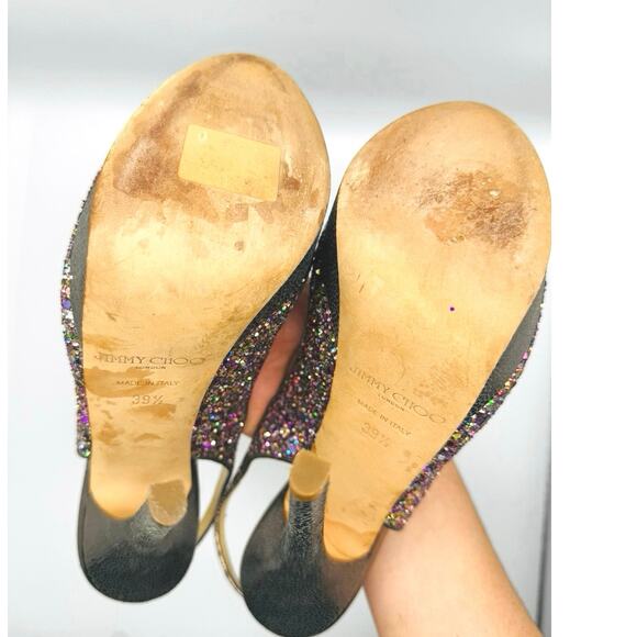 Jimmy Choo CLUE Multicolor Glitter Slingback Platform Open Sandals in sz 39.5 - Picture 3 of 14